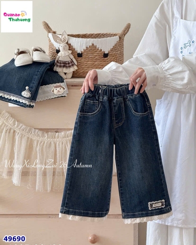 Quần jean xanh ren Handmade