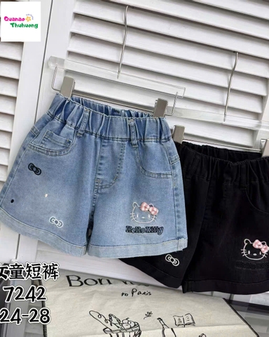 Quần short jean đen thêu Kitty