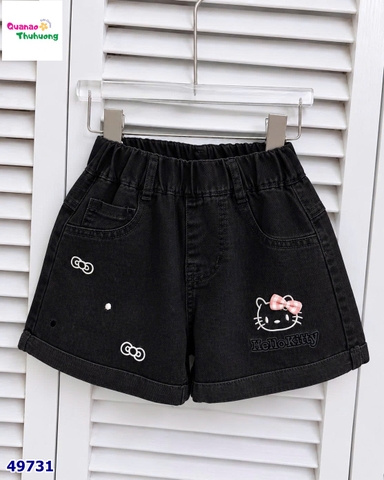 Quần short jean đen thêu Kitty
