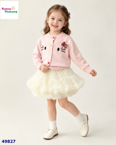 Set váy tutu kem, Cadigan hồng Kitty