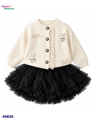 Set váy tutu đen, Cadigan kem thỏ