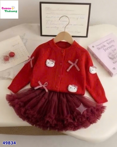 Set váy tutu đỏ, Cadigan đỏ Kitty nơ