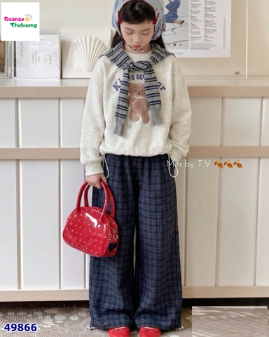 Set áo xám Gấu, quần caro