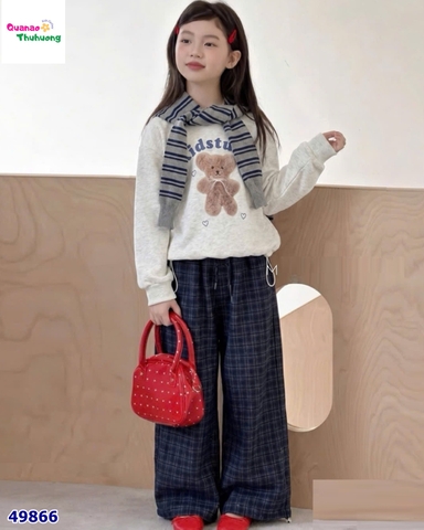 Set áo xám Gấu, quần caro