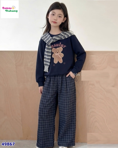 Set áo xanh đen Gấu, quần caro