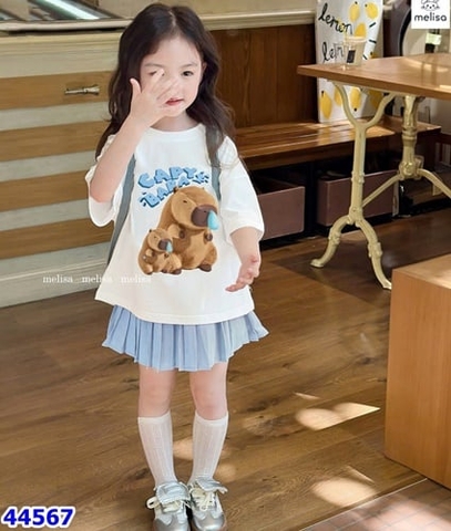 Set váy Melisa trắng Capybara chân váy xanh - size 2-3y