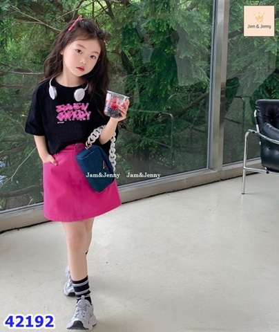 Set Jam&Jenny áo đen, chữ hồng - size 8-9y