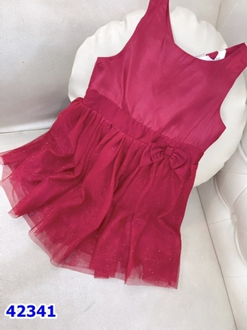 Đầm tiệc đính cườm H&M đỏ nơ ko cườm - size 9/10y