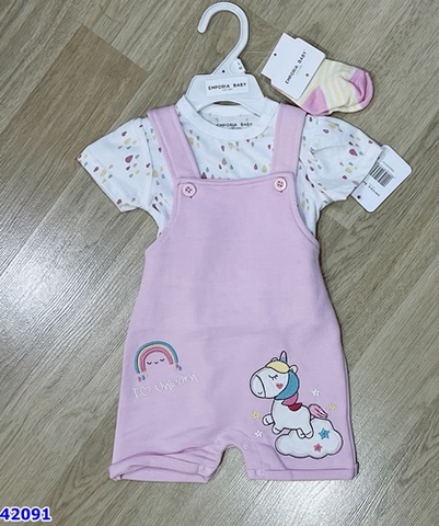 Set yếm bodysuit Empori hồng Unicorn - size 24m