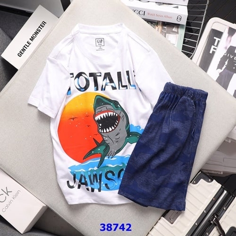 Bộ thun trắng cá mâp - size 5/6y