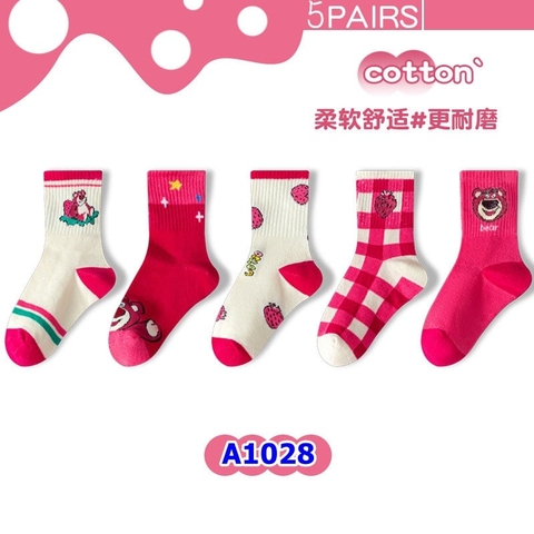 Set 5 tất hồng gấu dâu