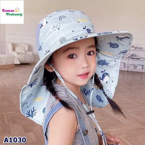 Nón đi biển xanh họa tiết