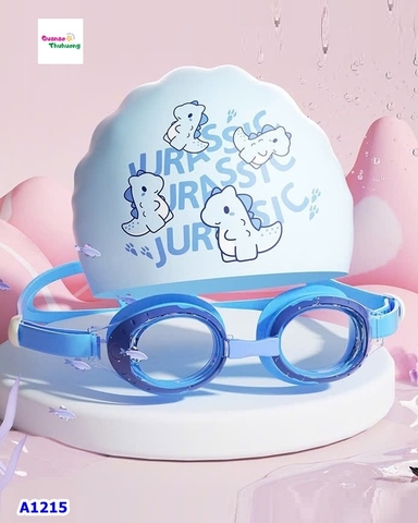 Set nón + kính bơi Ylike xanh khủng long