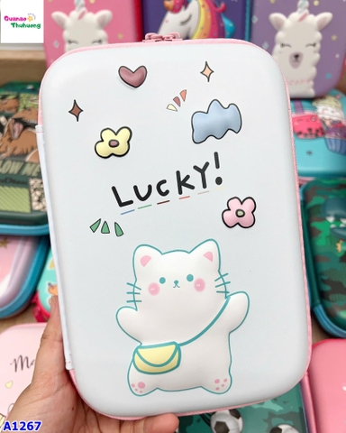 Hộp bút xanh mèo Lucky