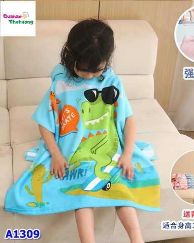 Khăn bơi khủng long xanh đeo kính
