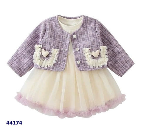 Đầm tay dài kèm áo khoác dạ tím - size 100