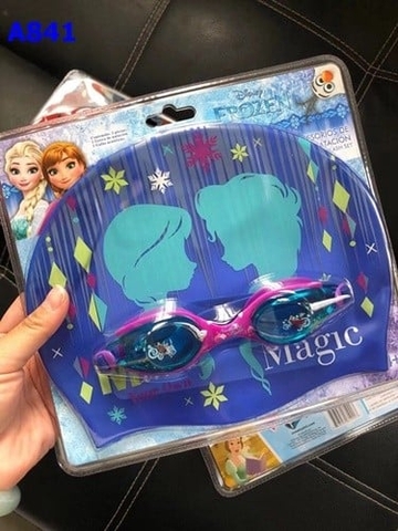 Set nón+kính bơi Disney tím Elsa