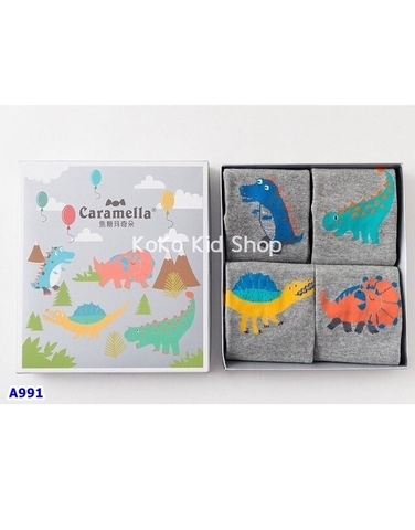 Hộp 4 vớ Caramella xám k.long - size 14-16cm
