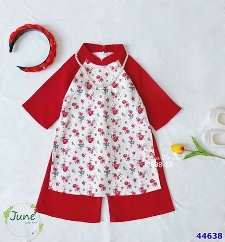 Áo dài June đỏ hoa