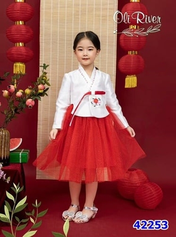 Set Hanbok trắng đỏ lấp lánh - size 7y