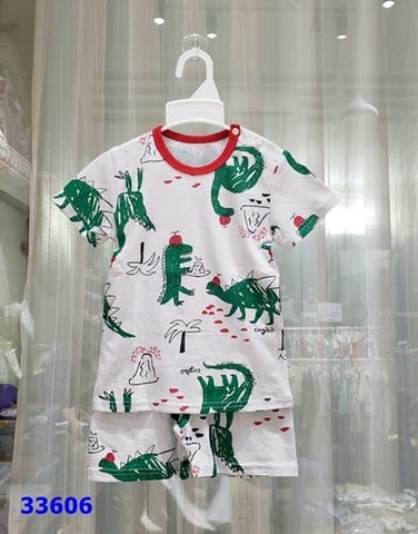Bộ The Minou xanh viền cổ khủng long - Size 130