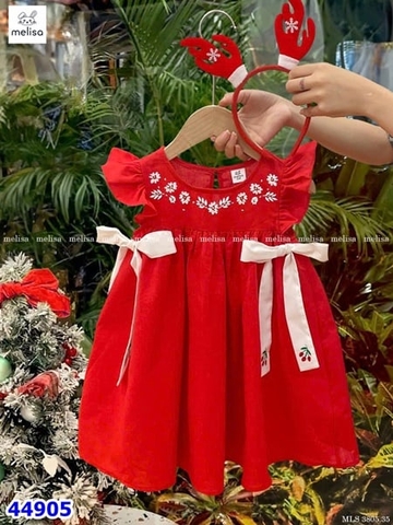 Đầm Melisa đỏ thêu hoa nơ trắng