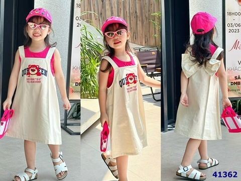 Set yếm MiaKid trắng gấu dâu - size 6y