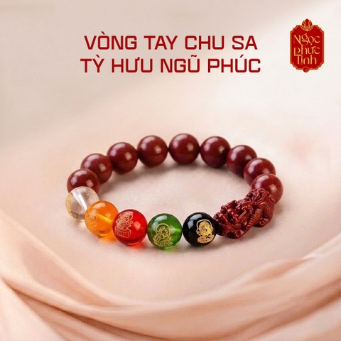 Vòng Tay Đá Chu Sa Tỳ Hưu Ngũ Lộ Thần Tài - 6mm