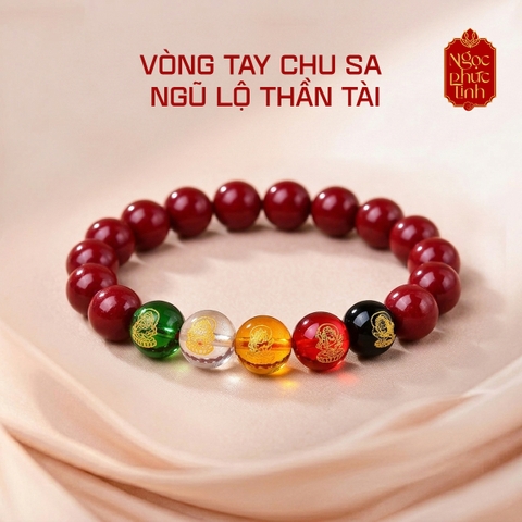 Vòng Tay Đá Chu Sa Ngũ Lộ Thần Tài - 8mm