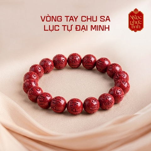 Vòng Tay Đá Chu Sa Chú Lục Tự Đại Minh - 12mm