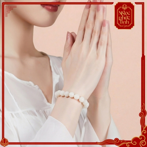 Vòng Tay Bạch Ngọc Bồ Đề Trắng Lu 10mm