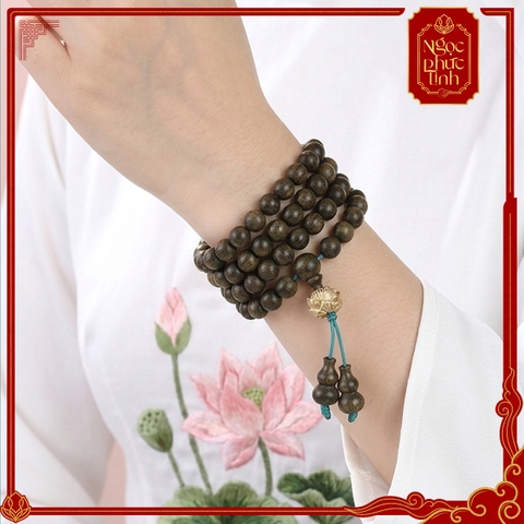 Vòng Tay Gỗ Đàn Hương 108 Hoa Sen