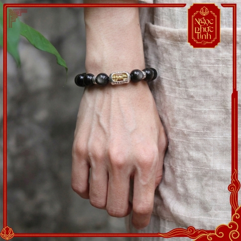 Vòng Tay Đá Obsidian Kim Cang Chùy Ánh Bạc 12mm