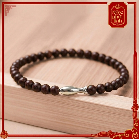 Vòng Tay Gỗ Tử Đàn Phúc Ngư Bạc - 6mm