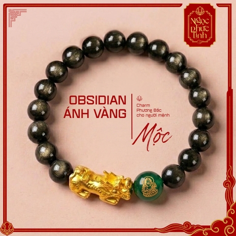 Vòng Tay Obsidian Ánh Vàng Tỳ Hưu Tài Lộc 10mm - Mệnh Mộc