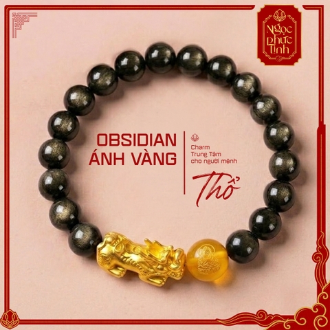 Vòng Tay Obsidian Ánh Vàng Tỳ Hưu Tài Lộc 10mm - Mệnh Thổ