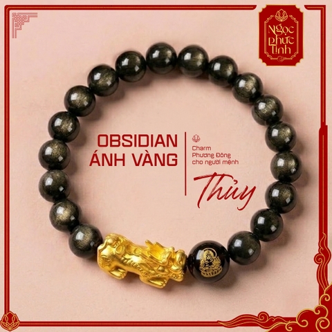 Vòng Tay Obsidian Ánh Vàng Tỳ Hưu Tài Lộc 8mm - Mệnh Thủy