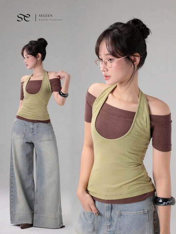 Seleen, Áo layer 2 món (có thể mặc tách rời) form trễ vai ngang cổ yếm, WT0258