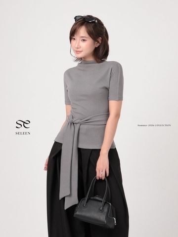 Seleen, Áo thun ôm cổ lọ tay ngắn lửng chi tiết dây đai buộc eo có thể tháo rời, WT0270