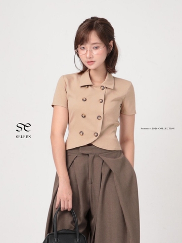 Seleen, Áo cổ sơ mi form ôm tay ngắn chi tiết 2 hàng nút, WT0274