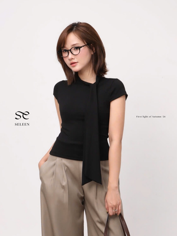 Seleen, Áo thun form ôm tay ngắn basic chi tiết dây cổ buộc, WT0277