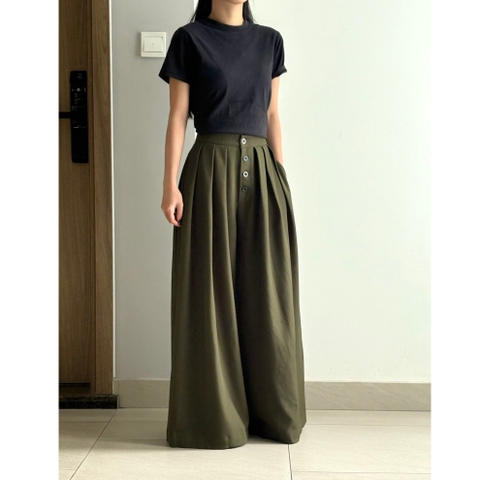 Seleen,Quần tây lưng cao ống rộng xếp li chi tiết nút cài, WB0219