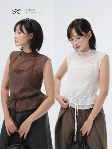 Seleen, Áo tơ mỏng layer dây buộc yếm cổ cao form ôm lơi, WT0225