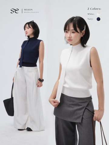 Seleen, Áo dệt kim tay ngắn cao cấp chi tiết dây cổ dài, WT0223