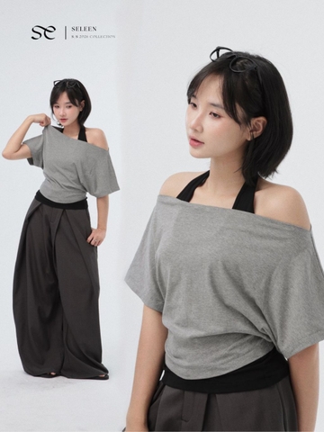 Seleen, Áo layer 2 món (có thể mặc tách rời) form trễ vai cổ yếm mặc được nhiều kiểu, WT0229