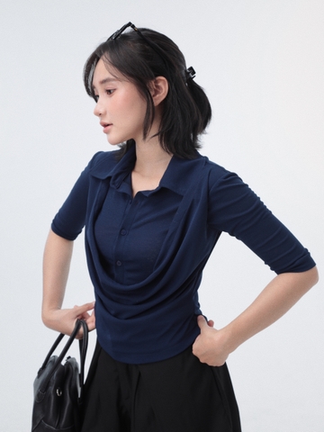 Seleen, Áo thun cổ sơ mi chi tiết đổ dáng ôm tay lửng, WT0235