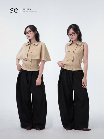 Seleen, Áo kaki kèm cape (có thể tháo rời) form lơi chi tiết thắt lưng cổ bẻ hàng nút, WT0244