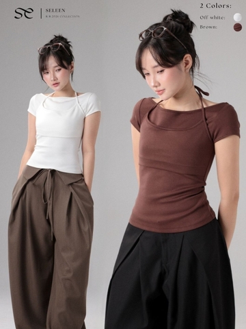 Seleen, Áo thun giả layer 2 lớp yếm dây buộc cổ form ôm body, WT0263