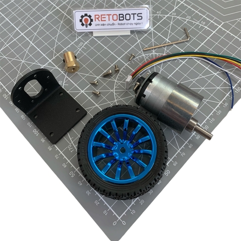 Bộ động cơ giảm tốc JBG37-520 12V, Encoder, 320rpm, kèm gá đỡ và bánh xe v2 65mm