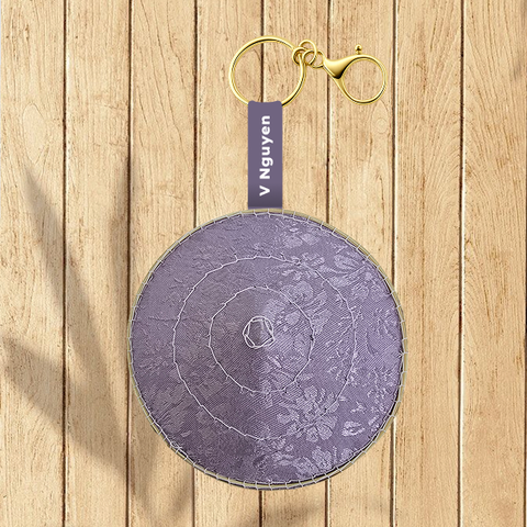 Móc khóa nón lụa 7cm in dây